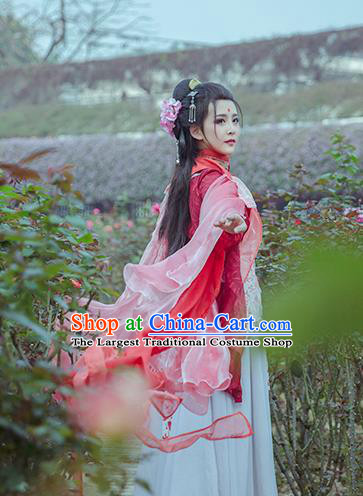 China Cosplay Swordswoman Feng Jiu Clothing Ancient Goddess Garments Traditional Qin Dynasty Young Lady Red Hanfu Dress