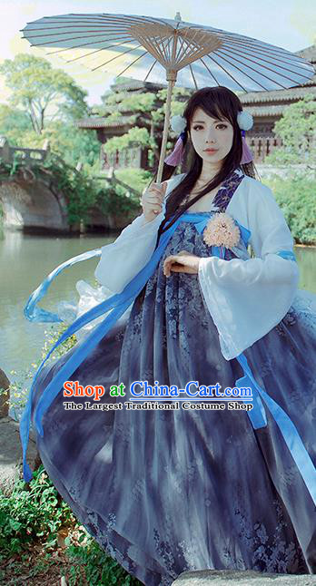 China Traditional Tang Dynasty Young Lady Hanfu Dress Cosplay Swordswoman Clothing Ancient Village Girl Garments