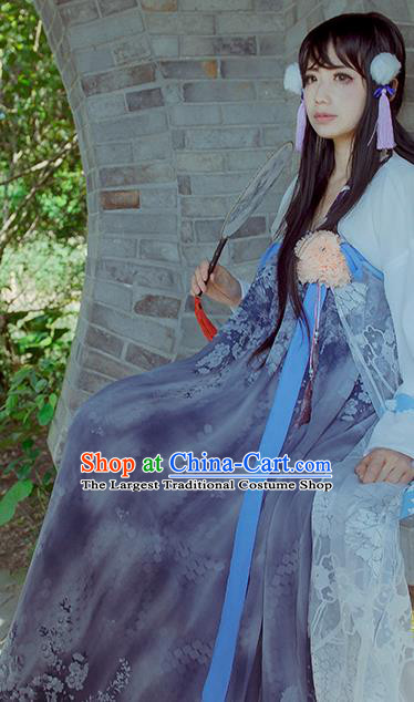 China Traditional Tang Dynasty Young Lady Hanfu Dress Cosplay Swordswoman Clothing Ancient Village Girl Garments