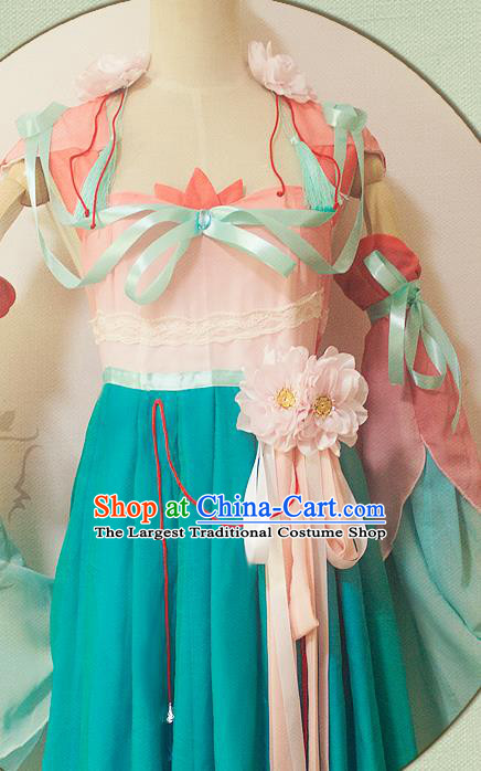 China Traditional Young Lady Blue Hanfu Dress Cosplay Swordswoman Clothing Ancient Fairy Garments