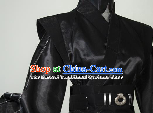 China Ancient Taoist Nun Garments Traditional Heaven Official Blessing Swordswoman Dress Cosplay Female Warrior Black Clothing