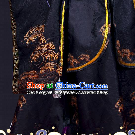 Chinese Traditional Qin Dynasty Monarch Apparels Ancient Emperor Black Garment Costumes Cosplay King Clothing