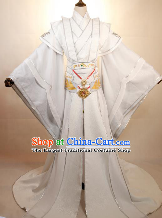 Chinese Traditional Tang Dynasty Young Childe Apparels Ancient Swordsman Garment Costumes Cosplay Prince White Clothing