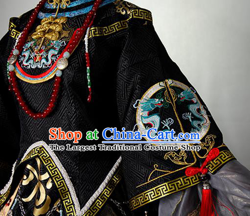 China Ancient Fairy Queen Black Garments Traditional Game Performance Black Dress Cosplay Goddess Clothing