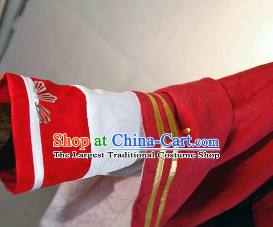 Chinese Traditional Han Dynasty Young Childe Red Apparels Ancient Prince Garment Costumes Cosplay Swordsman Clothing