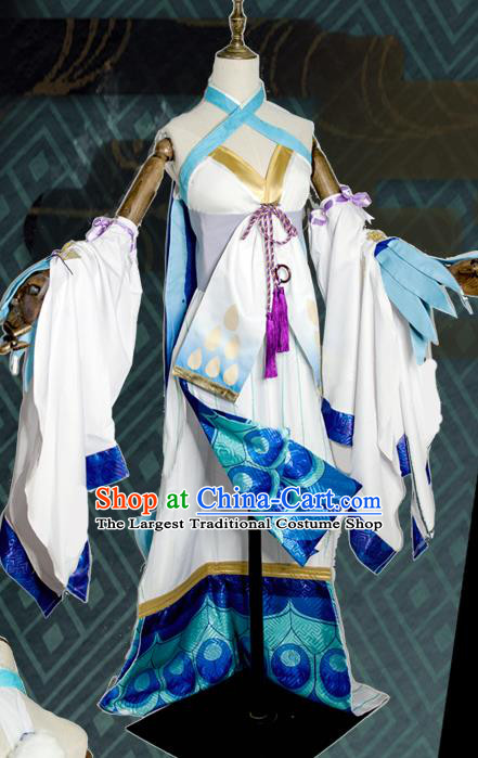 China Traditional Game Onmyoji White Dress Cosplay Fairy Clothing Ancient Female Knight Garments