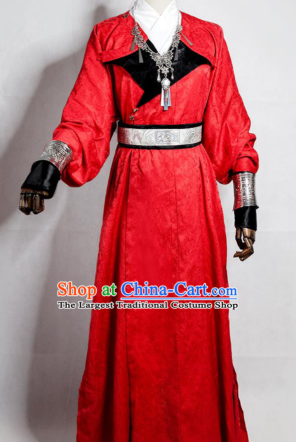 Chinese Ancient Imperial Bodyguard Garment Costumes Cosplay Swordsman Red Robe Clothing Traditional Tang Dynasty Knight Apparels
