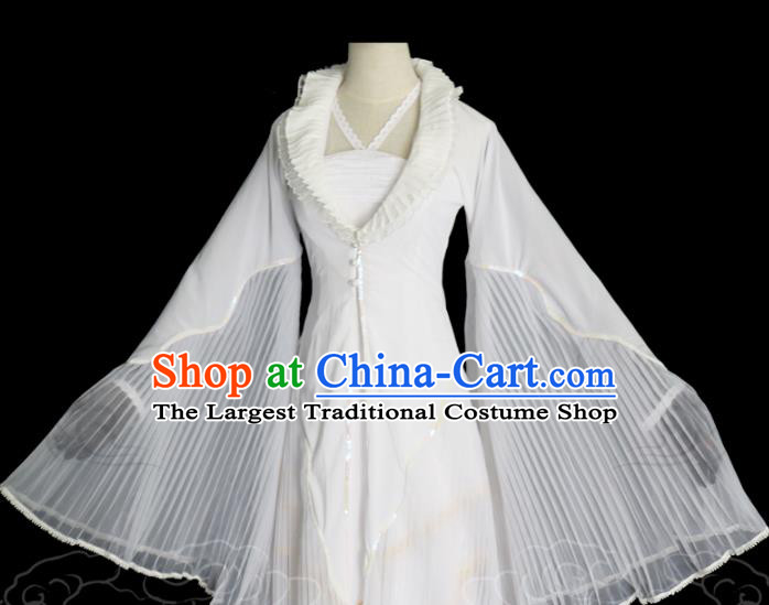 China Ancient Fox Fairy Garments Traditional Ming Dynasty Young Beauty White Hanfu Dress Cosplay Drama Ghost Stories Nie Xiaoqian Clothing