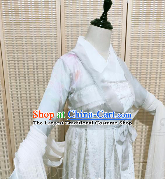 China Cosplay Drama Ghost Stories Xin Shisiniang Clothing Ancient Fox Fairy Garments Traditional Ming Dynasty Young Beauty White Hanfu Dress