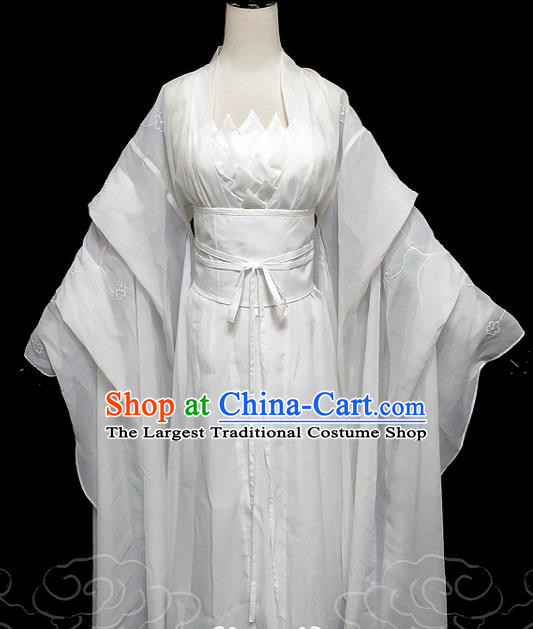 China Cosplay Drama The Condor Heros Xiao Longnv Clothing Ancient Swordswoman Garments Traditional Song Dynasty Young Lady White Hanfu Dress