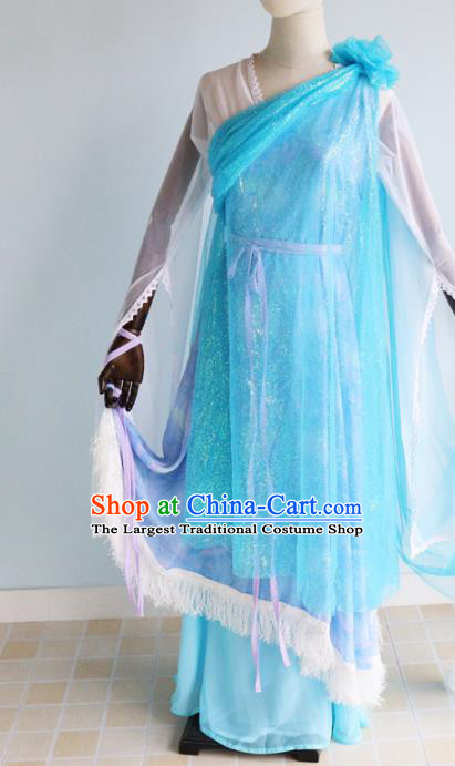 China Ancient Goddess Garments Traditional Ming Dynasty Yung Lady Blue Hanfu Dress Cosplay Drama Ghost Romance Xiao Xie Clothing