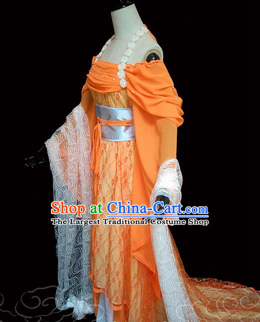 China Ancient Goddess Garments Traditional Song Dynasty Princess Orange Hanfu Dress Cosplay Drama Seven Fairy Cheng Er Clothing