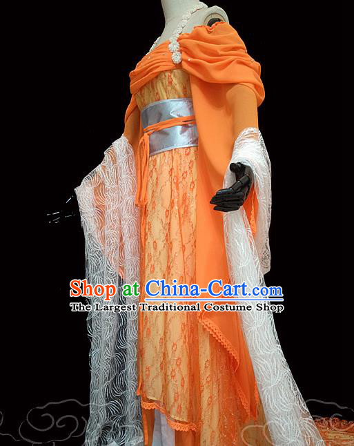 China Ancient Goddess Garments Traditional Song Dynasty Princess Orange Hanfu Dress Cosplay Drama Seven Fairy Cheng Er Clothing