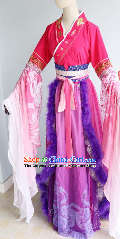 China Ancient Fairy Garments Traditional Three Kingdoms Period Princess Rosy Hanfu Dress Cosplay Drama Young Beauty Diao Chan Clothing