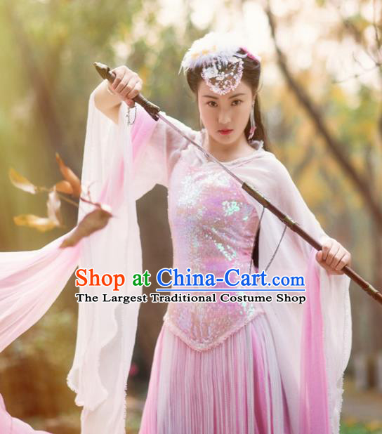 China Ancient Palace Lady Garments Traditional Pink Hanfu Dress