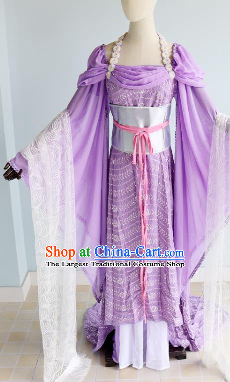 China Ancient Princess Garments Traditional Dance Purple Hanfu Dress Cosplay Drama Seven Fairy Zi Er Clothing