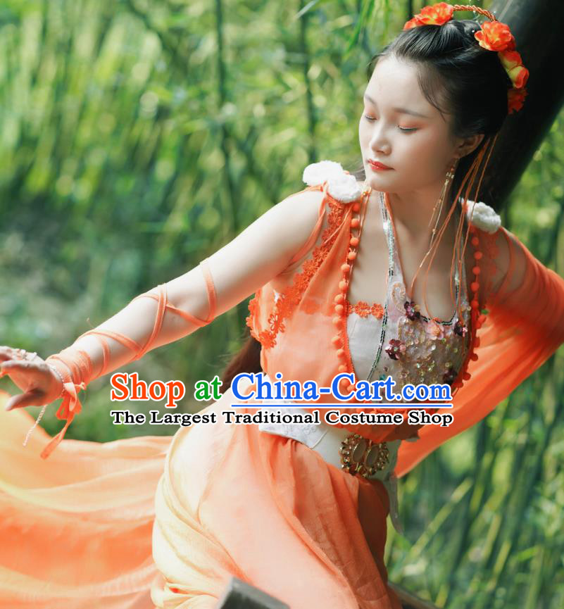 China Cosplay Drama Seven Fairy Cheng Er Clothing Ancient Goddess Princess Garments Traditional Dance Orange Hanfu Dress
