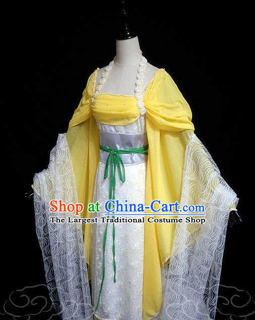 China Traditional Dance Yellow Hanfu Dress Cosplay Drama Seven Fairy Princess Huang Er Clothing Ancient Goddess Garments