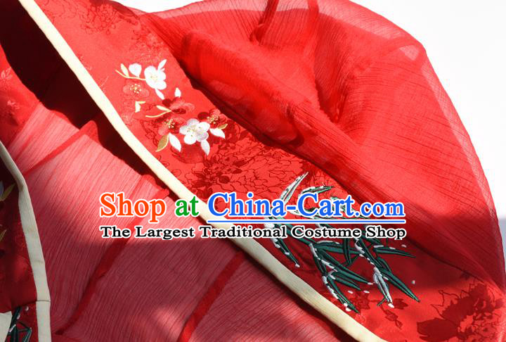 China Ancient Princess Red Embroidered Cape Traditional Hanfu Cloak Ming Dynasty Noble Lady Clothing