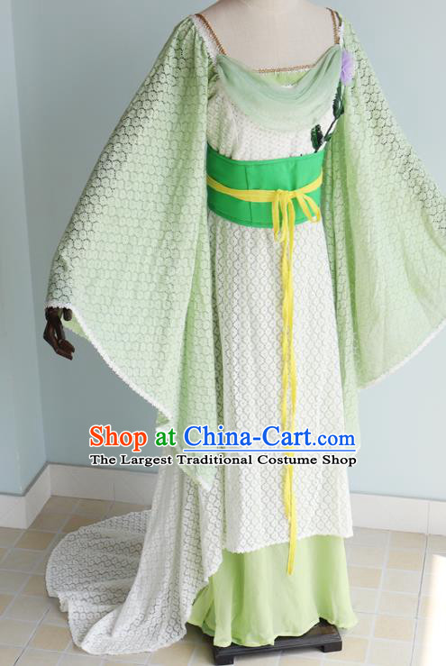 China Cosplay Drama Seven Fairy Lv Er Clothing Ancient Young Lady Garments Traditional Song Dynasty Princess Green Hanfu Dress