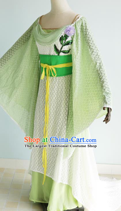 China Cosplay Drama Seven Fairy Lv Er Clothing Ancient Young Lady Garments Traditional Song Dynasty Princess Green Hanfu Dress
