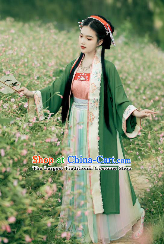 China Ancient Young Mistress Embroidered Dress Apparels Song Dynasty Noble Woman Clothing Traditional Hanfu Garments