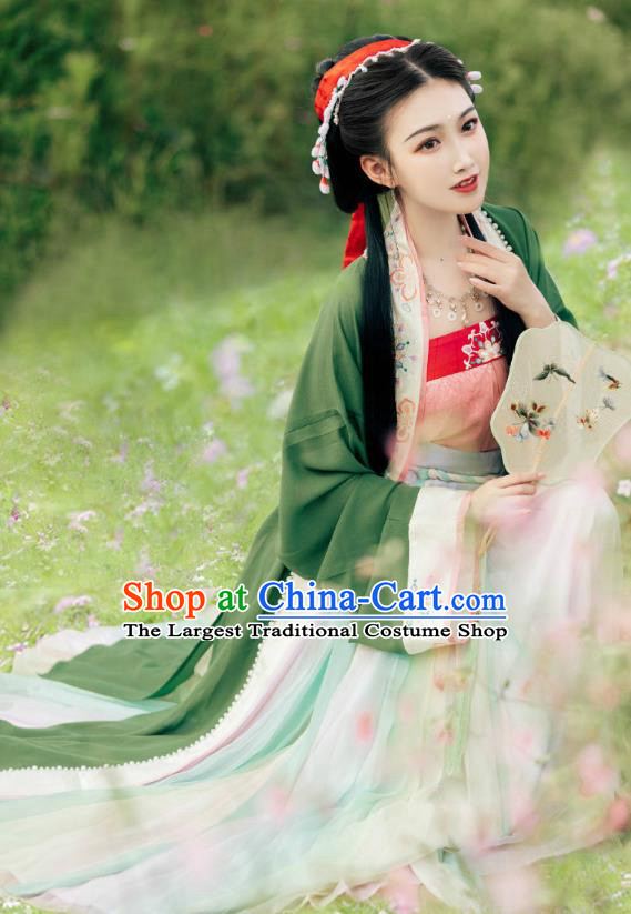 China Ancient Young Mistress Embroidered Dress Apparels Song Dynasty Noble Woman Clothing Traditional Hanfu Garments