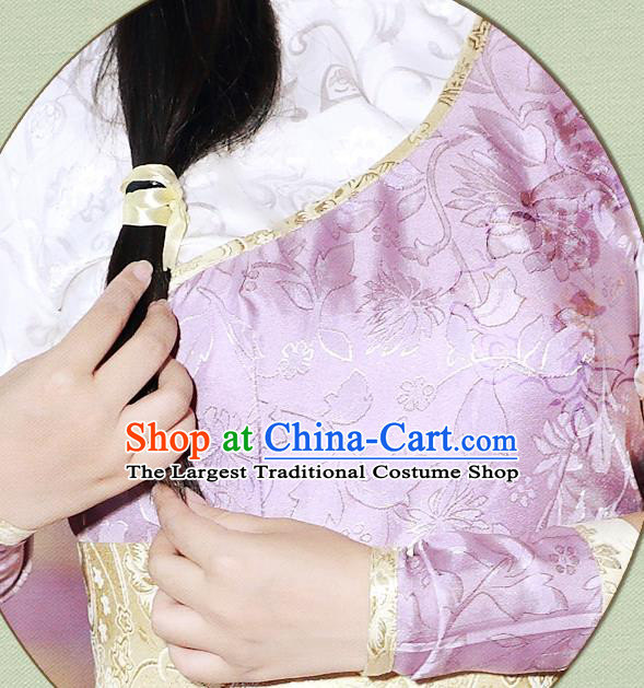 China Cosplay Swordswoman Lin Yueru Clothing Ancient Young Lady Garments Traditional Tang Dynasty Female Knight Purple Hanfu Dress