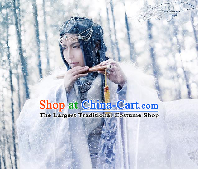 China Ancient Noble Childe Apparels Jin Dynasty Prince Garment Costumes Traditional Cosplay Swordsman White Hanfu Clothing