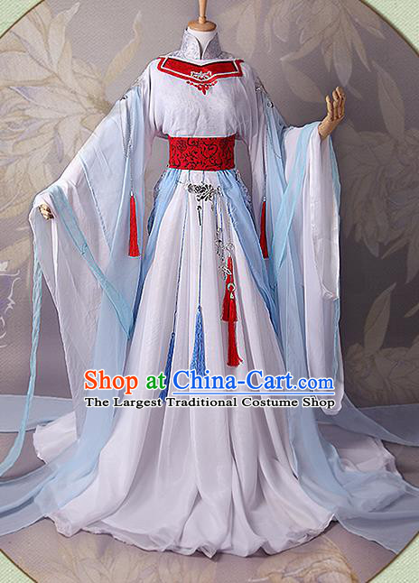 China Cosplay Swordswoman Bai Fengjiu Clothing Ancient Goddess Garments Traditional Jin Dynasty Princess White Hanfu Dress