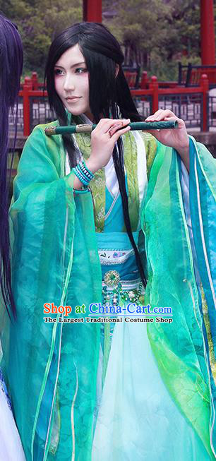 China Jin Dynasty Prince Garment Costumes Traditional Cosplay Swordsman Green Hanfu Clothing Ancient Scholar Apparels