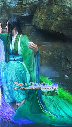 China Jin Dynasty Prince Garment Costumes Traditional Cosplay Swordsman Green Hanfu Clothing Ancient Scholar Apparels