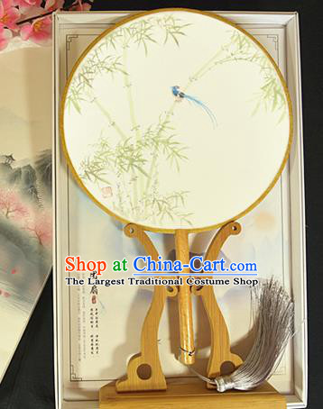 China Dance Palace Fan Hand Painting Bamboo Bird Fan Traditional Silk Fan Cheongsam Circular Fan