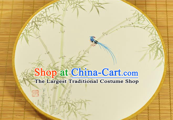 China Dance Palace Fan Hand Painting Bamboo Bird Fan Traditional Silk Fan Cheongsam Circular Fan