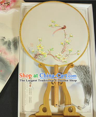 China Cheongsam Circular Fan Dance Palace Fan Hand Painting Mangnolia Bird Fan Traditional Silk Fan
