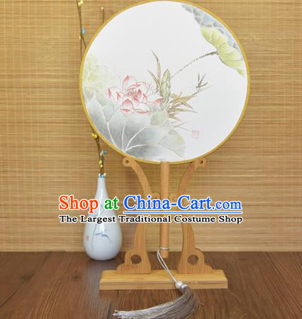 China Classical Dance Palace Fan Hand Painting Lotus Fan Traditional Silk Fan Cheongsam Circular Fan