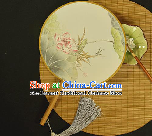 China Classical Dance Palace Fan Hand Painting Lotus Fan Traditional Silk Fan Cheongsam Circular Fan