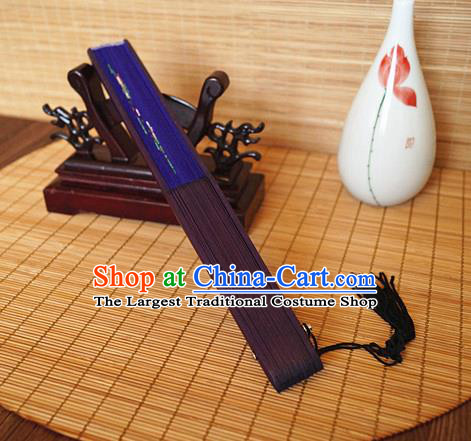 Handmade China Classical Suzhou Purple Silk Accordion Printing Flowers Fan Traditional Folding Fans Bamboo Fan