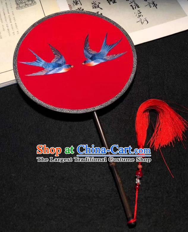 China Traditional Red Silk Fans Cheongsam Circular Fan Classical Dance Palace Fan Handmade Embroidered Kesi Fan