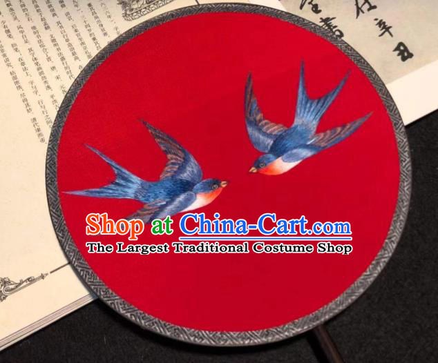 China Traditional Red Silk Fans Cheongsam Circular Fan Classical Dance Palace Fan Handmade Embroidered Kesi Fan