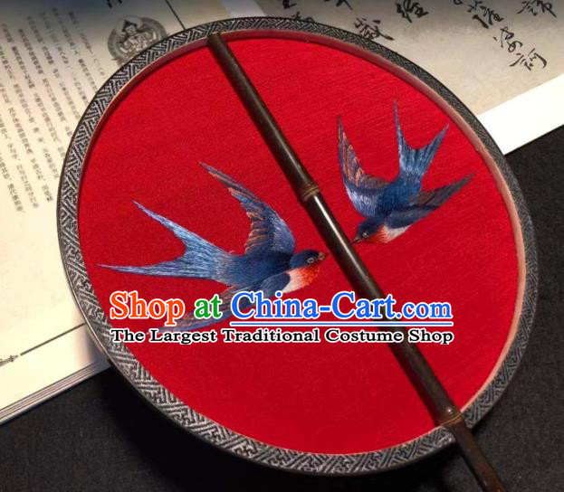 China Traditional Red Silk Fans Cheongsam Circular Fan Classical Dance Palace Fan Handmade Embroidered Kesi Fan