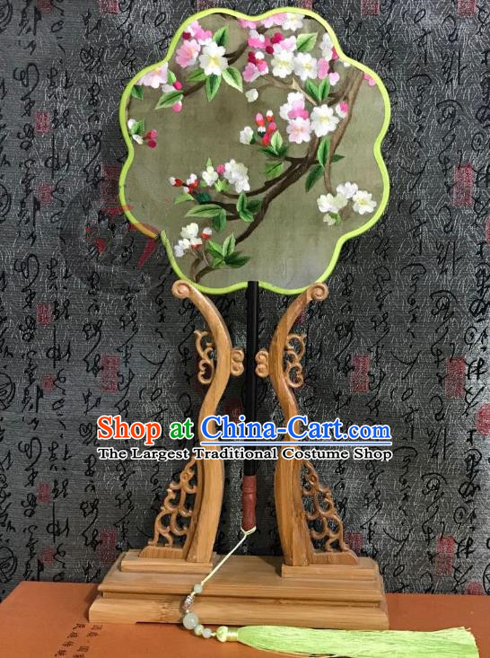 China Traditional Yellow Silk Fans Cheongsam Dance Fan Classical Palace Fan Handmade Double Side Suzhou Embroidered Begonia Fan