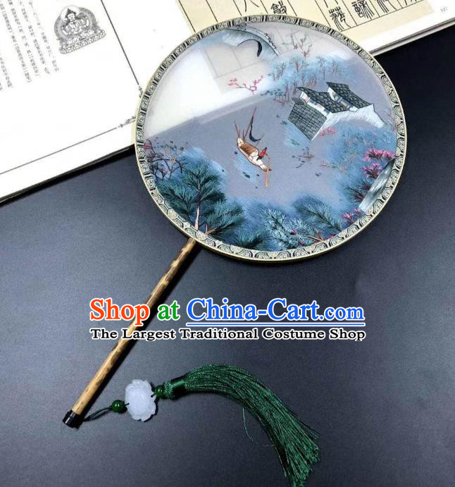 China Traditional Silk Fans Cheongsam Dance Circular Fan Classical Palace Fan Handmade Double Side Suzhou Embroidered Landscape Fan