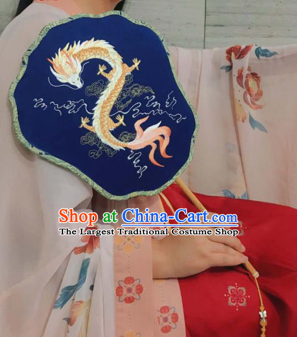 China Hanfu Dance Fan Classical Double Side Palace Fan Handmade Suzhou Embroidered Dragon Fan Traditional Silk Fans