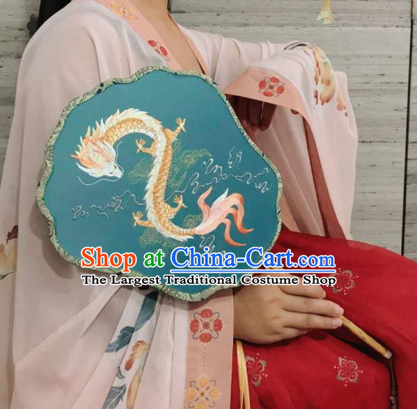 China Hanfu Dance Fan Classical Double Side Palace Fan Handmade Suzhou Embroidered Dragon Fan Traditional Silk Fans