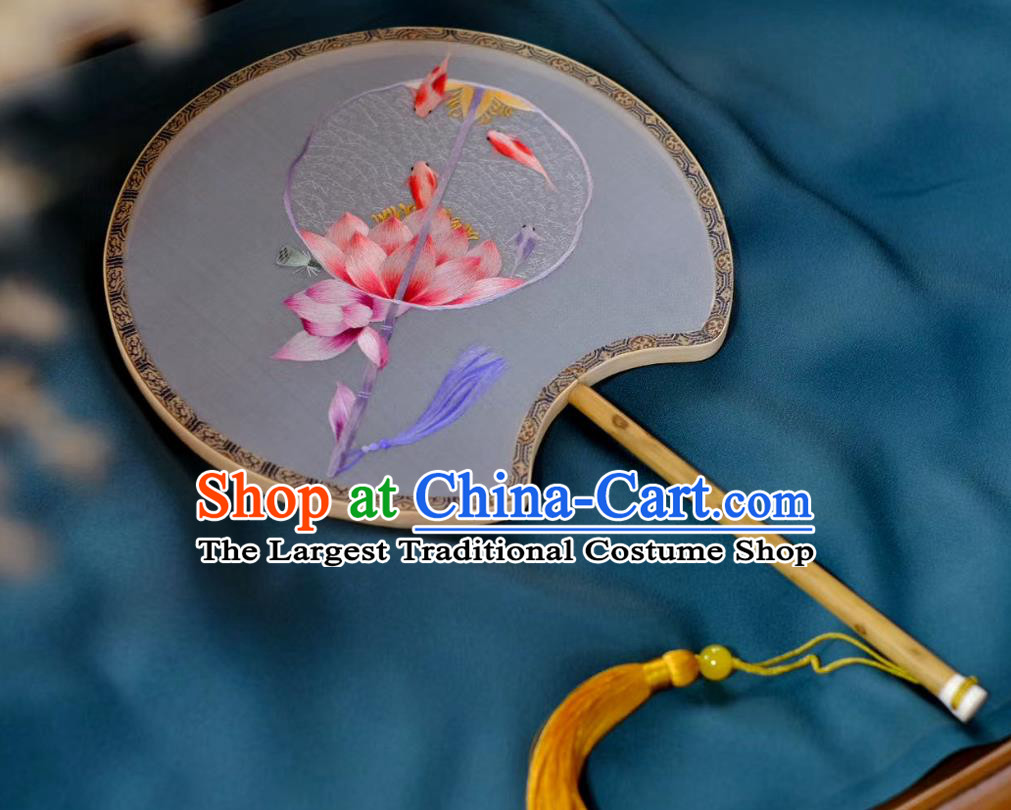China Traditional Song Dynasty Princess Fans Handmade Hanfu Silk Fan Classical Palace Fan Double Side Suzhou Embroidered Lotus Fan