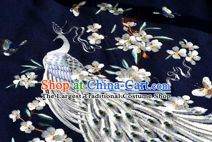 China Traditional Hanfu Navy Cape Garment Ancient Imperial Concubine Embroidered Cloak Ming Dynasty Court Woman Historical Clothing