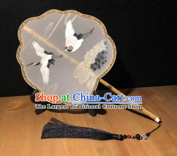 China Handmade Song Dynasty Court Fans Traditional Hanfu Silk Fan Classical Palace Fan Embroidered Pine Crane Double Side Fan