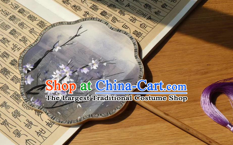 China Handmade Ming Dynasty Court Fans Traditional Hanfu Lilac Silk Fan Classical Palace Fan Embroidered Double Side Fan