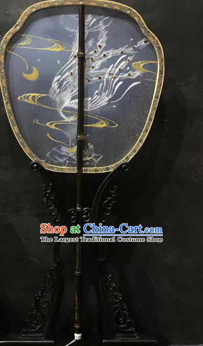 China Handmade Double Side Silk Fan Ming Dynasty Court Fans Traditional Hanfu Fan Embroidered Phoenix Palace Fan
